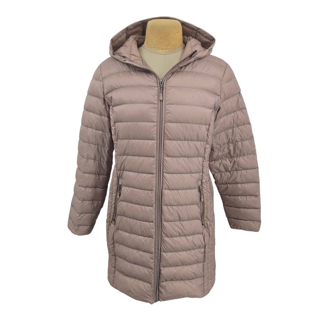 Aventure Puffer Jacket Women XL Pink Hooded Down Fill Quilted Mid-Length Coat